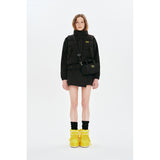 CHERRY CROP STRING DOWN VEST [BLACK]