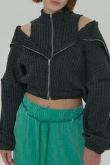  ZIPPER KNIT CARDIGAN SET / CHARCOAL