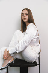 Glitter Tweed Pants White