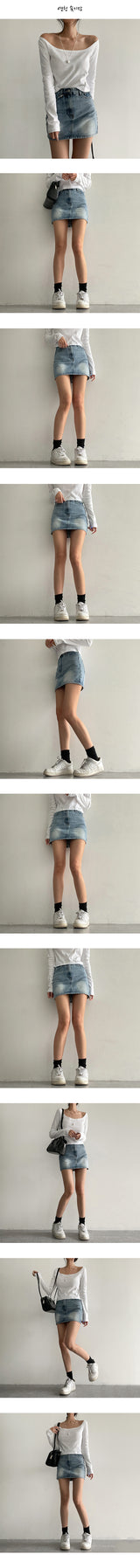 [Short, Basic/S-2XL] Padded vintage washing denim mini-skirt