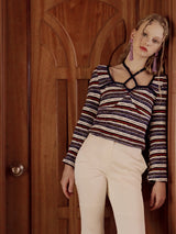 Strappy halter neck Knit (Purple)