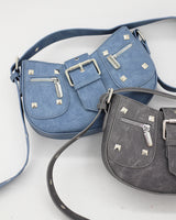 デニムスタッズショルダーバッグ/Denim Studded Shoulder Mini Bag (2color)