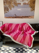 Retro stripe microfiber lamb fleece blanket - 150x200cm - Pink