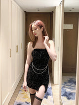クイーンスパンコールチェーンドレス/720. Queen spangle chain dress (2color)