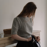 Cable Puff Sleeve Knit - Gray