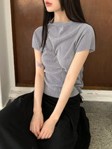 ギリープリーテッドプリーテッド半袖ブラウスTシャツ