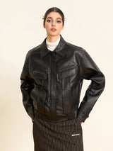 レザーボンバージャケット / Ariseism PU Leather Bomber Jacket