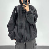 denim curved pocket jumper