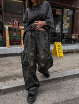 (UNISEX) ダメージカーゴストリングカーゴパンツ