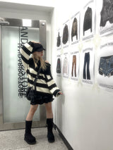 Off-shoulder Oversized Fit Stripe Knitwear