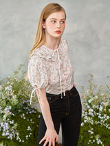 フローラルフリルピンクボタンブラウス / Floral Frill Pink Button Blouse