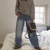 Jons light washed denim long wide pants