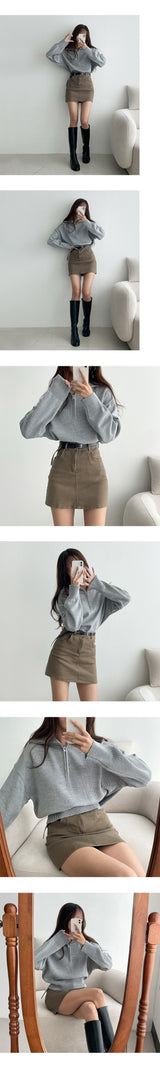Half High-Neck Half Zip-Up Knitwear