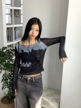 グレイスカットティムシースルーウォーマー長袖Tシャツ