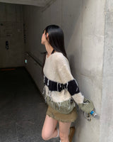 Tassel coloring stripe knit