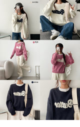 wool volume embroidered butter knit