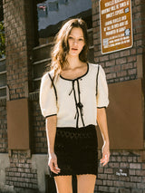 リンクルリボンパフブラウス / Wrinkle Ribbon Puff Blouse (2colors)