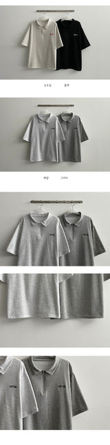 バター刺繍セミジップアップショートスリーブTシャツ / Butter embroidery semi zip-up short-sleeved T-shirt
