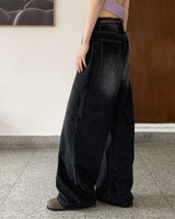 ユニークポケットロングワイドデニムパンツ/Clodi Unique Pocket Long Wide Denim Pants