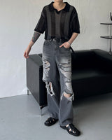OA クロッフルカラーニットウェア / OA Croffle Collar Knitwear (4 colors)