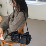 Luno two-pocket leather cross shoulder bag