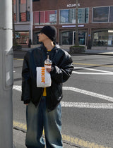 No.0458 leather hood bomber padding JP