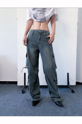 Cargo pocket denim wide pants