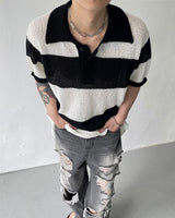OA Lagoon Coloring Collar Short-Sleeved Knitwear
