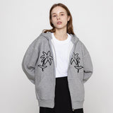 [UNISEX] ツードローイングラインフラワーフーディドジップアップ