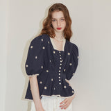 Round Sleeve Embroidered Square Blouse (6681230573686)