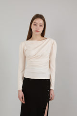 ドレープパフシャーリングTシャツ / Drape Puff Shirring T-shirt Beige