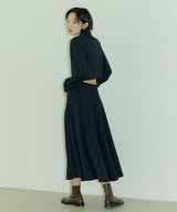 HIGH WAIST FLARE MAXI SKIRT - NAVY (6689408450678)