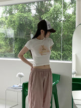[MADE] エルカバニーラビットプリントクロップド半袖Tシャツ / Elka Bunny Rabbit Print Cropped Short Sleeve T-Shirt