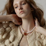 キューピッドハートパールネックレス/Cupid Heart Pearl Necklace_Gold