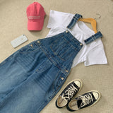 フレンチワイドデニムオーバーオールサスペンダージャンプスーツ / French wide denim overalls suspenders jumpsuit