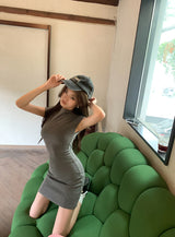 Rib neck sleeveless mini dress