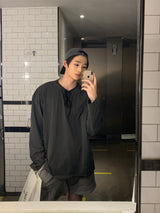 レイトンピグメントオーバーサイズフィットウォッシングスリット長袖Tシャツ / Layton Pigment Oversized Fit Washing Slit Long Sleeve Tee (5 colors)