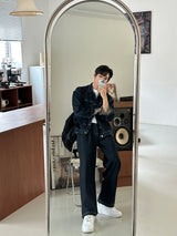 LMN log Oversized fit stitch denim setup pants (2 colors)