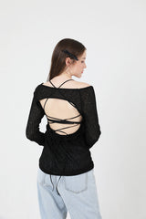 シースルーバックスリットロングスリーブニット / See-Throught Back Slit Long Sleeve Knit Black