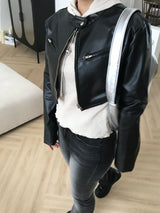 Block crop leather jacket