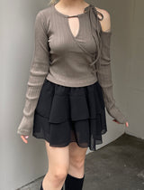 ディテールスリットリボンリブドTシャツ / Detail Slit Ribbon ribbed T-Shirt
