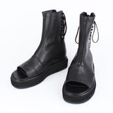 フロントジッパーバックレースアップサンダル / DAVID STONE FRONT ZIPPER BACK LACE UP SANDALS (all black)