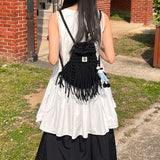 fringe mini backpack (black)