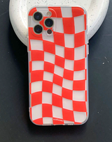 トランスペアレントチェッカーボードレッドフォーンケース / Transparent Checkerboard Red Phone Case