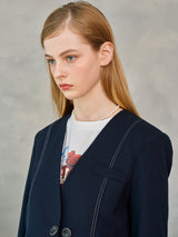 ラインノーカラージャケット / Line No-collar Jacket (2colors)