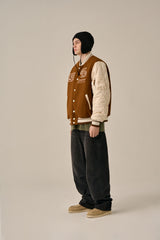 QUILTING POINT VARSITY JACKET - BROWN