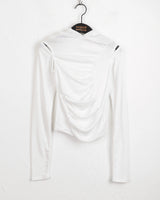 シャーリングショルダースリットフードTシャツ