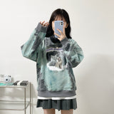 [tiedye] cat on the cloud sweatshirt - green (6636674646134)