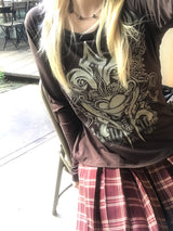 Y2K キュービックハートウィングプリントTシャツ