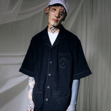 パイピングテリーショートスリーブシャツ/[UNISEX] Piped Terry Short-Sleeved shirt (Black)